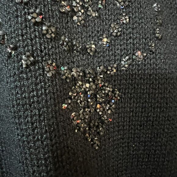 Vintage 80s Keneth too! Black Knit Sweater Swirl Beaded Short Sleeve V Neck - Picture 5 of 6